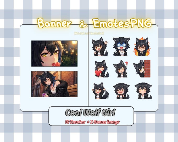Cool Wolf Girl Emote Bundle | 10 Twitch Emotes & 2 Stream Banners ...
