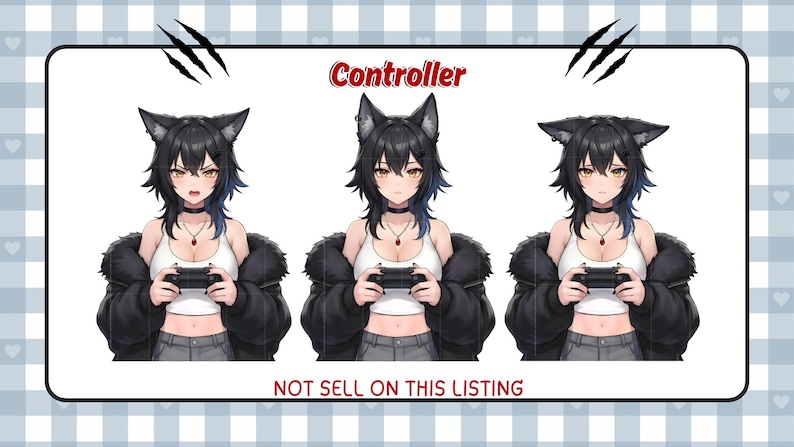 May include: Three anime-style illustrations of a character with black hair, cat ears, and a black jacket, holding a controller. The word "Controller" is written above the images, and "NOT SELL ON THIS LISTING" is written below.
