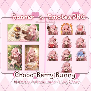 Pink Hair Bunny Girl Emote Set | 10 Twitch Emotes & Animated Loop Video | Cute Anime Rabbit Discord Stickers | Stream Backgrounds
