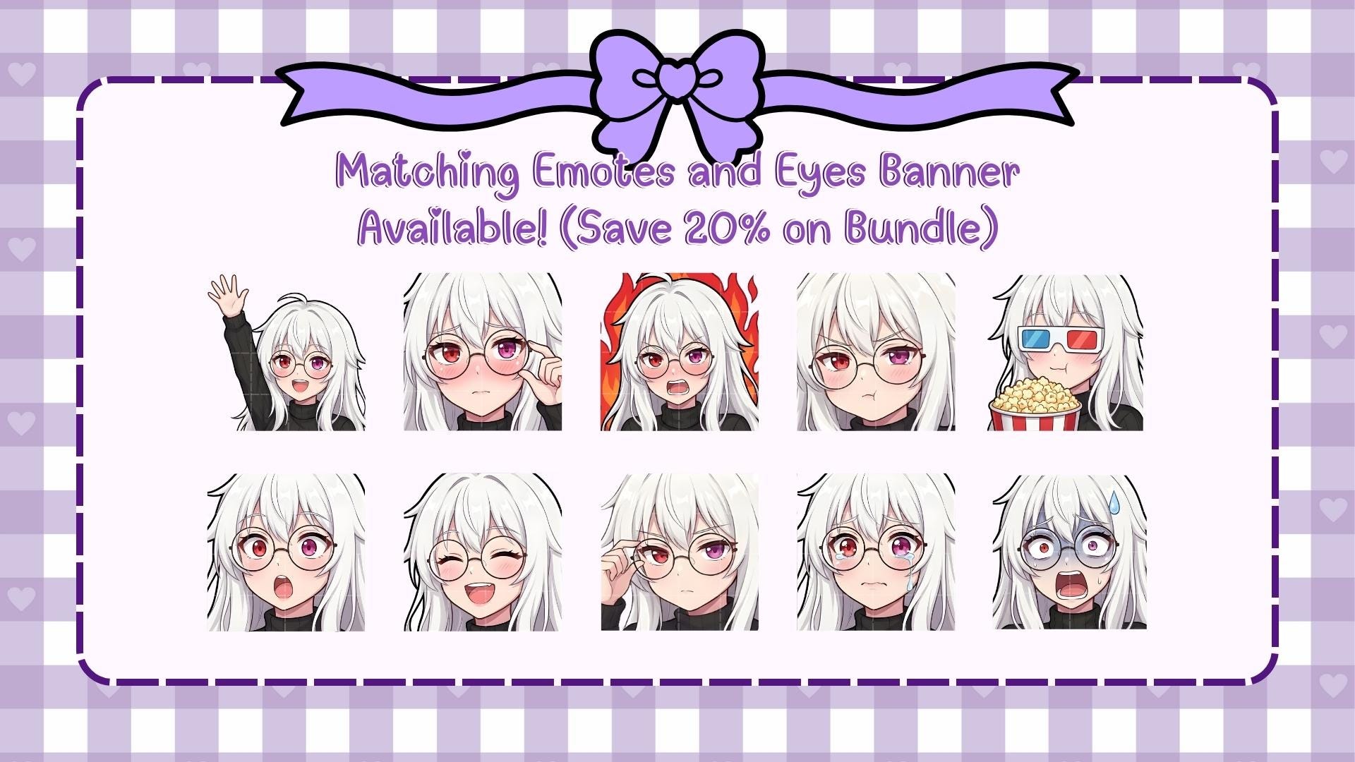 Twitch Emotes White Hair Girl | Cute Anime Glasses Chibi Bundle ...