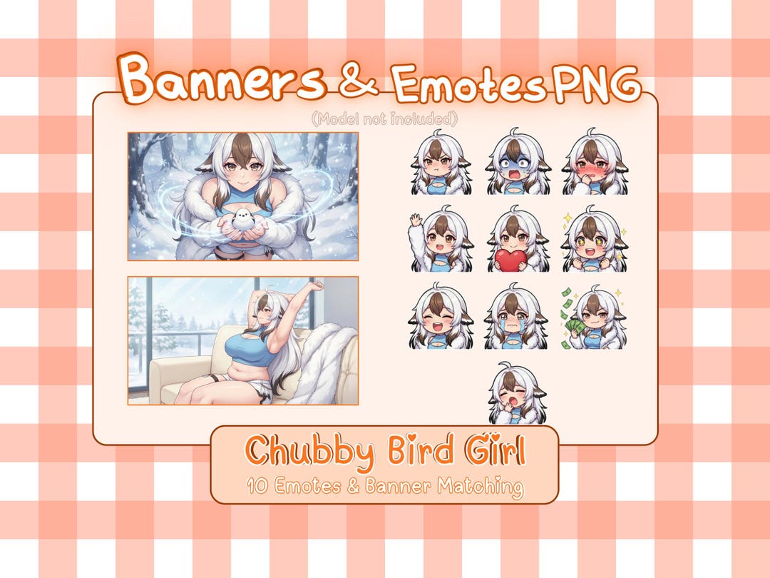 Chubby Bird Girl Emote Set | 10 Twitch Emotes & 4 Stream Banners | Plus ...