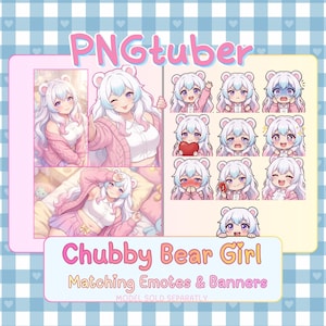 Chubby Bear Girl Emote Set | 10 Twitch Emotes & 3 Stream Banners | Animated Loop Video | Plus Size Pastel Anime Discord Stickers