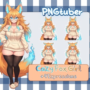 Cozy Fox Girl PNGtuber Model | Curvy Anime Kitsune Avatar | Hoodie Streamer with Glasses | Veadotube Mini Ready