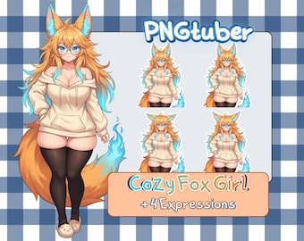 Cozy Fox Girl PNGtuber Model | Curvy Anime Kitsune Avatar | Hoodie Streamer with Glasses | Veadotube Mini Ready