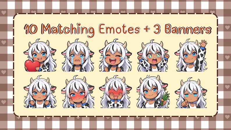Tan Skin Cow Girl Emote Bundle | 10 Twitch Emotes & 3 Banners ...