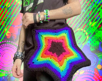 Crochet Neon Rainbow Scenemo Star Bag