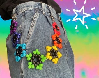 Rainbow Kandi Black Star Belt Chain