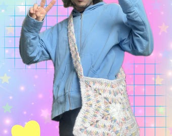 Crochet Pastels and White Dreamy Star Bag