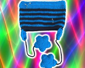 Neon Blue Cat Beanie with Star Tassels