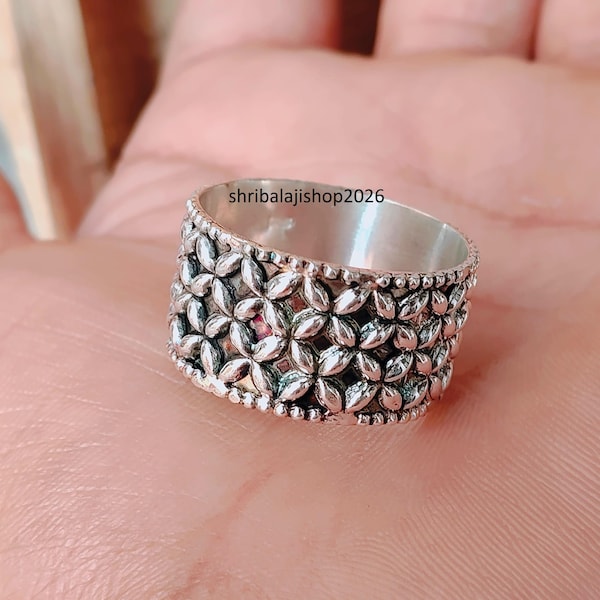 Blumen 925 Sterling Silber Bandring, Statement Daumenring