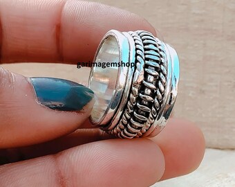 Handmade Sterling Silver Spinner Ring: Boho Anxiety Fidget Jewelry