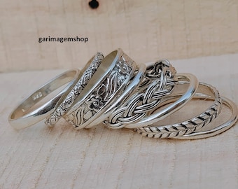 Handmade Sterling Silver Stacking Ring Set, Boho Minimalist Rings