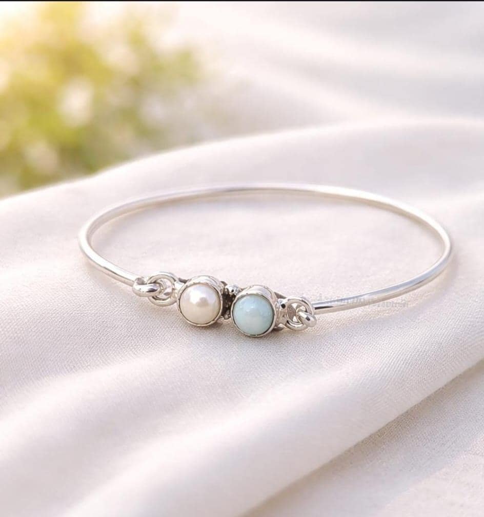 私物出品❣️ラリマーハートシルバーバングル 天然ラリマー入り925 