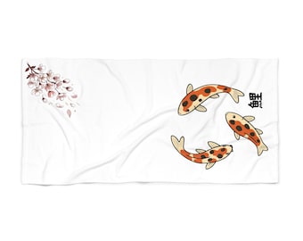 Koi Fisch Illustration Strandtuch | Japanisches Karpfenschwimmen Design
