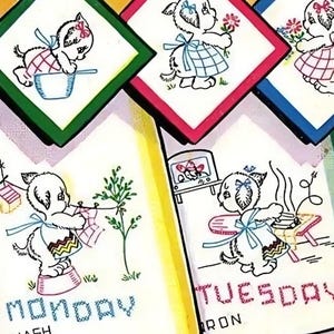 Puppy Dogs DOW-days of the week Dish Towels embroidery pattern V197