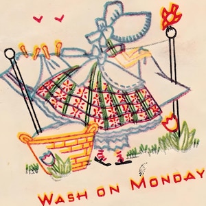 Bonnet / Sunbonnet Girl DOW days of week TOWELS embroidery pattern S7115