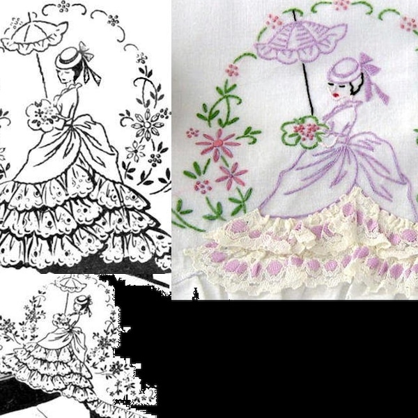 Southern Belle - Crinoline Lady pillowcase eyelet embroidery pattern mo5264