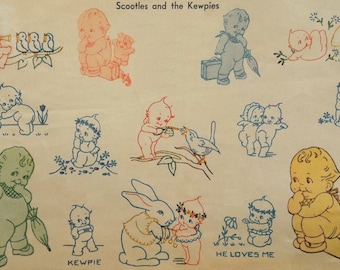 1930's Kewpie & Scootles ( kewpie's relative) embroidery  pattern Mc341