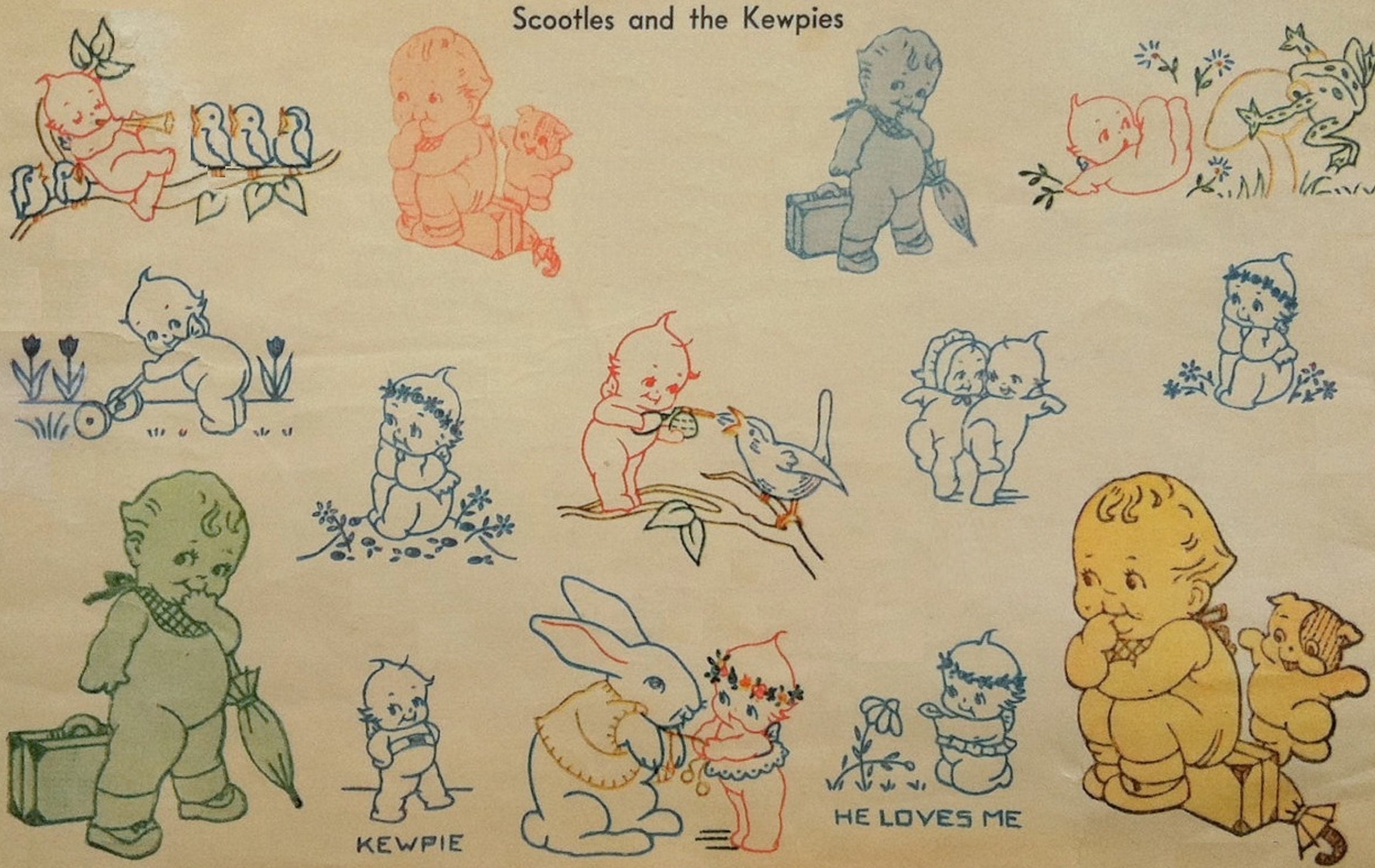 1930's Kewpie & Scootles ( kewpie's relative) embroidery  pattern Mc341