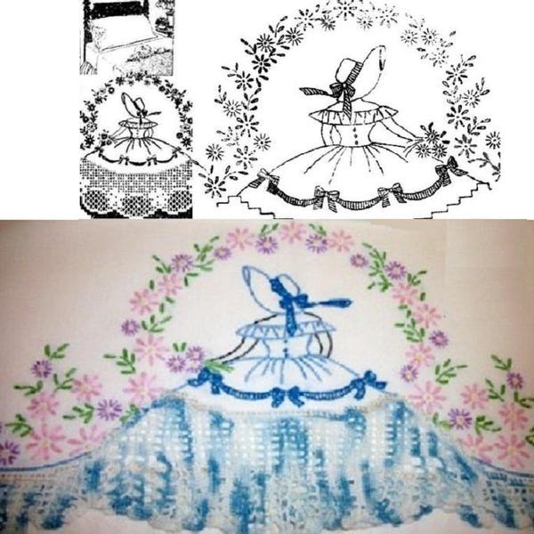 Southern Belle - Crinoline Lady pillowcase crochet embroidery pattern AB7372