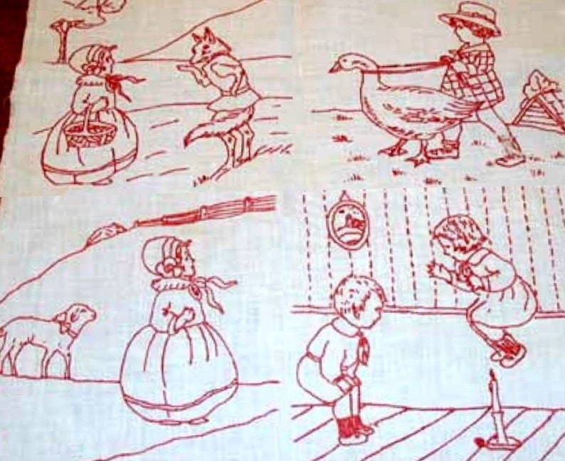 Vintage 1920s REDWORK VOGUE Nursery Quilt Blocks Transfer Pattern Etsy