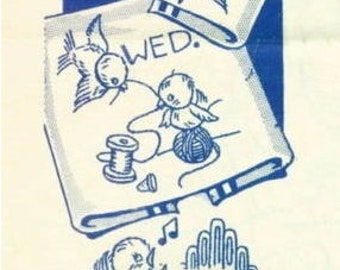 Blue Birds DOW  days of week Dish Towels embroidery  pattern mo7280