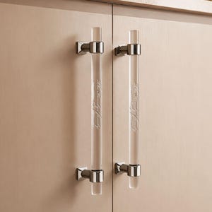 Clear Acrylic Handle: Silver Cabinet Pull, Closet Drawer Knob