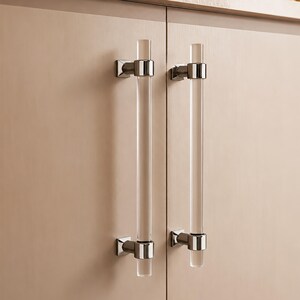 Clear Acrylic Handle: Silver Cabinet Pull, Closet Drawer Knob
