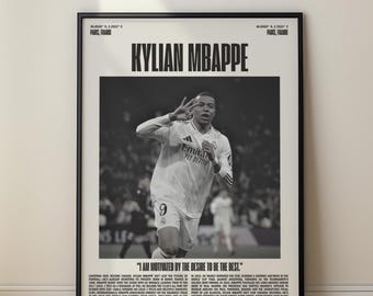 Kylian Mbappé minimalistisk fotbollsaffisch, fotbollskonsttryck (digital nedladdning)