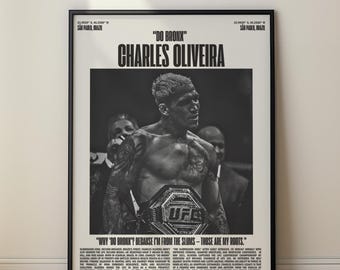 Póster minimalista de Charles Oliveira "Do Bronx" de la UFC, impresión artística (descarga digital)