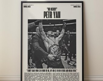 May include: Black and white framed poster featuring Petr Yan, a UFC fighter, celebrating a victory. The poster includes the text "NO MERCY" and a quote, along with a photograph of Yan holding a championship belt.