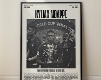 Kylian Mbappé VM-affisch, minimalistisk fotbollstryck (digital nedladdning)