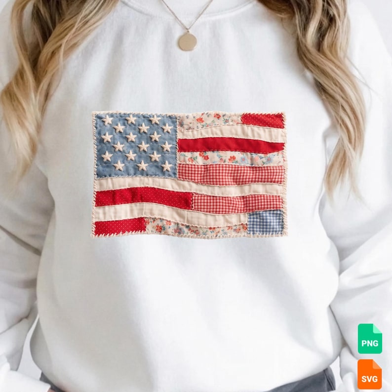 Faux Patchwork American Flag SVG Patriotic Mama Shirt Design USA 250 Anniversary PNG Memorial Day Flag Cut File Digital Download Sublimation Craft Template