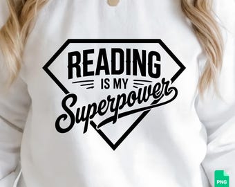 Ler é o meu superpoder SVG PNG | SVG de superpoder, emblema de superpoder, tipografia de herói, citação de quadrinhos e gráfico de herói de ação