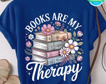 Los libros son mi terapia Amante de los libros PNG Descarga digital Citas de lectura Diseño de camiseta para amantes de los libros Cita de leer libros SVG Vintage Divertido
