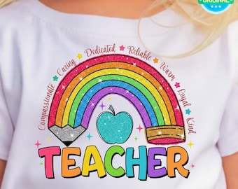 Agradecimiento al maestro arcoíris, regalo para educadores png, diseño de camiseta de regreso a clases, descarga