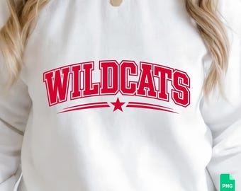 Logo Wildcats SVG, design de t-shirt d'équipe sportive universitaire, vêtements de supporters, étoile vectorielle, fichier de découpe PNG, téléchargement numérique, modèle de sublimation