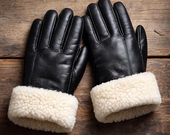 Handmade Leather Shearling Gloves – Winter Warm Driving Gloves | Valentine Gift for Him & Her | Luxury Leather Gloves