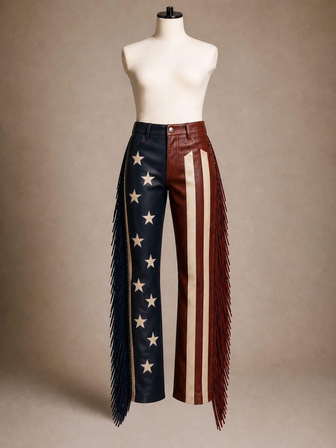 Handmade Western Fringe Leather Pants – American Flag Inspired – Cowboy ...