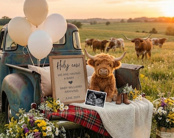 Holy Cow Pregnancy Announcement, Editable Western Baby Reveal Invitation Digital Download