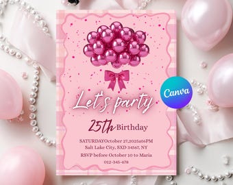Twenty Fine 25th Birthday Invitation | Chic Canva Template (Digital Download)