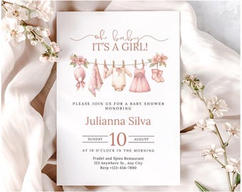 Baby Shower Girl Digital Invitation, Baby Girl Shower Invitation Template, Pink Baby Shower Baby Girl Invite, Printable Invitation