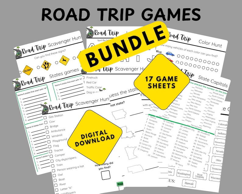 Road Trip Games BUNDLE, Printable Family Road Trip Activities, Car Ride ...