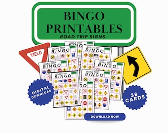 Road Trip Bingo, Car ride Games, 36 Bingo Cards, Party Games, BINGO games, School Party Games, Road Trip Games, BINGO, Signs Printable Games