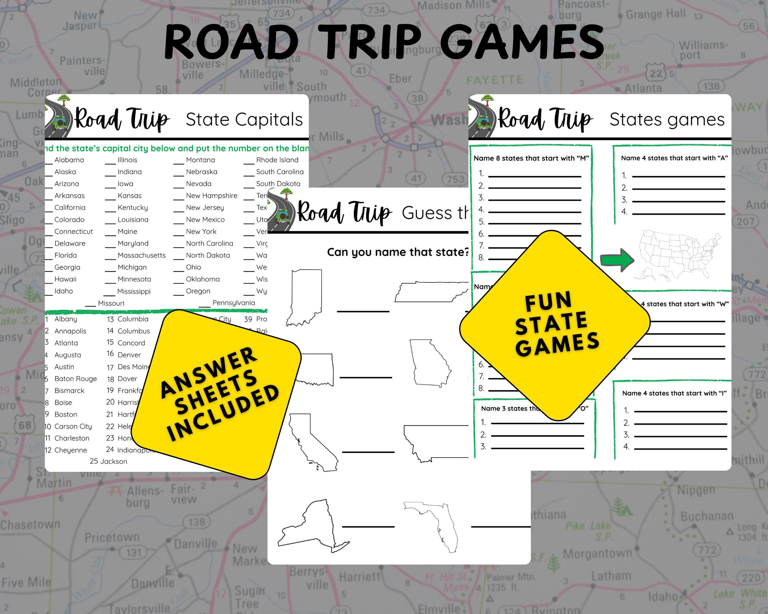 Fun Worksheets For Car Rides Road Trip Games BUNDLE, Printable Family Road Trip Activities, Car Ride ...