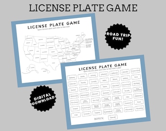 Road Trip License Plate Game, Car Ride Activity for Kids, Printable Road Trip Game -50 States and USA Map, Car ride Games, Printable Games