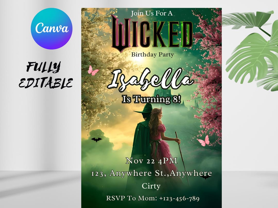 Downloadable Wicked Invitations Editable Wicked Birthday Party Invitation, Wicked Party Invitation ...