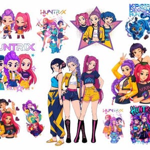 Kpop Demon Hunters PNG SVG, Camiseta de grupo ídolo Kpop, Diseño PNG de Huntrix, PNG de bandas Saja Boys Girls, Fans de Huntrix, Descarga digital