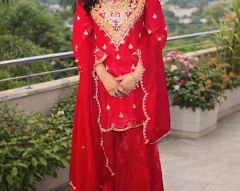 Rode Sharara 3-delige set • Elegant modern ensemble