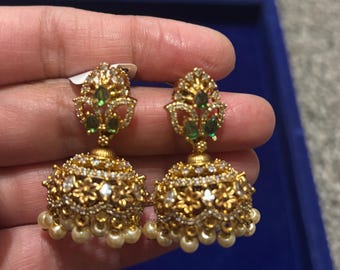 Green and Red Floral Jhumki • Ethnic Festive Jewelry for Women